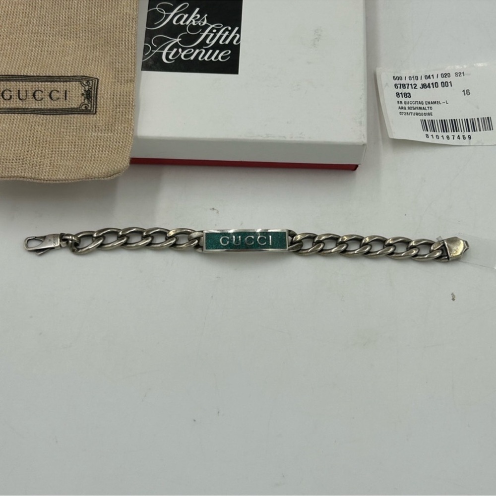 Gucci enamel logo ID link bracelet .925 sterling silver made in Italy - Picture 6 of 11